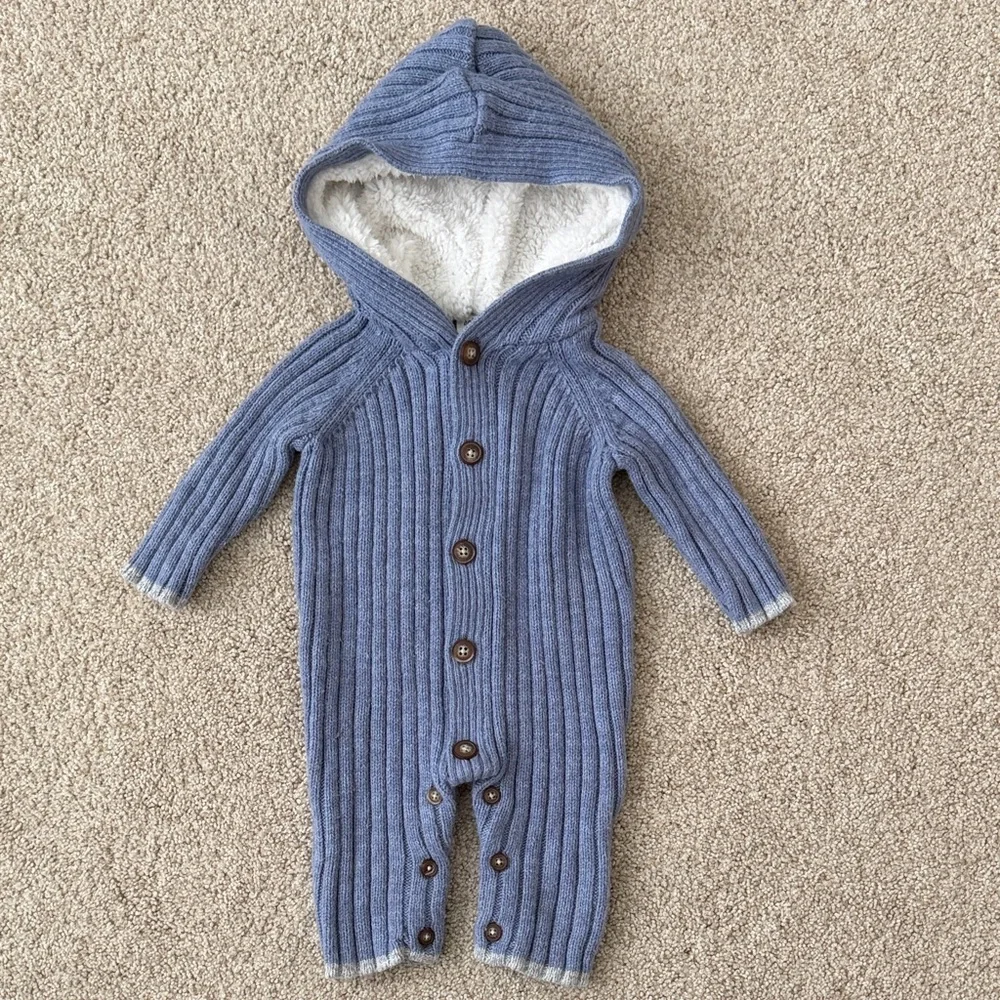 Baby Ribbed Sweater Knit Button-Front Jumpsuit - Picture 4 of 7